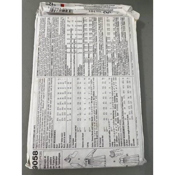 Simplicity 9058 Renaissance Costume Pattern Size 6-12 Dresses & Hats Uncut NEW - Picture 3 of 6